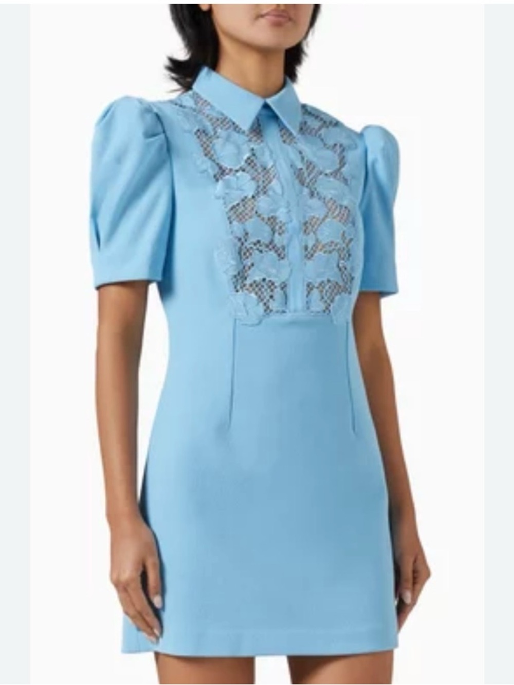 REBECCA VALLANCE Light Blue Short Sleeve Lace-Yoke Mini Dress SIZE 6 like new